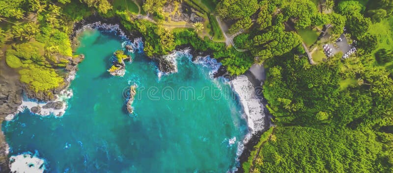 Great Hawaii oceanfront aerial shot on summer