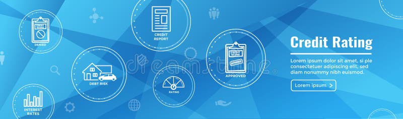 Ocena Zdolności Kredytowych chodnikowa sieci sztandar z długiem, Kredytową kartą & kredytem, ilustracji Ocena Zdolności Kredytowych chodnikowa sieci sztandar z długiem, Kredytową kartą & kredytem, ilustracji