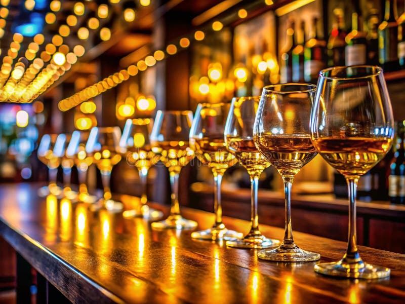 Ochelari de vin excelenți Scânteie într-un bar luxos Setarea unei viziuni panoramice a sofisticării și eleganței royalty free illustration