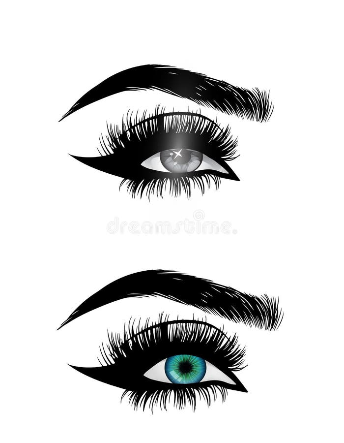 Ochi frumoși de femeie care acoperă gene lungi și groase de culoare neagră și vectorul alb stock illustration