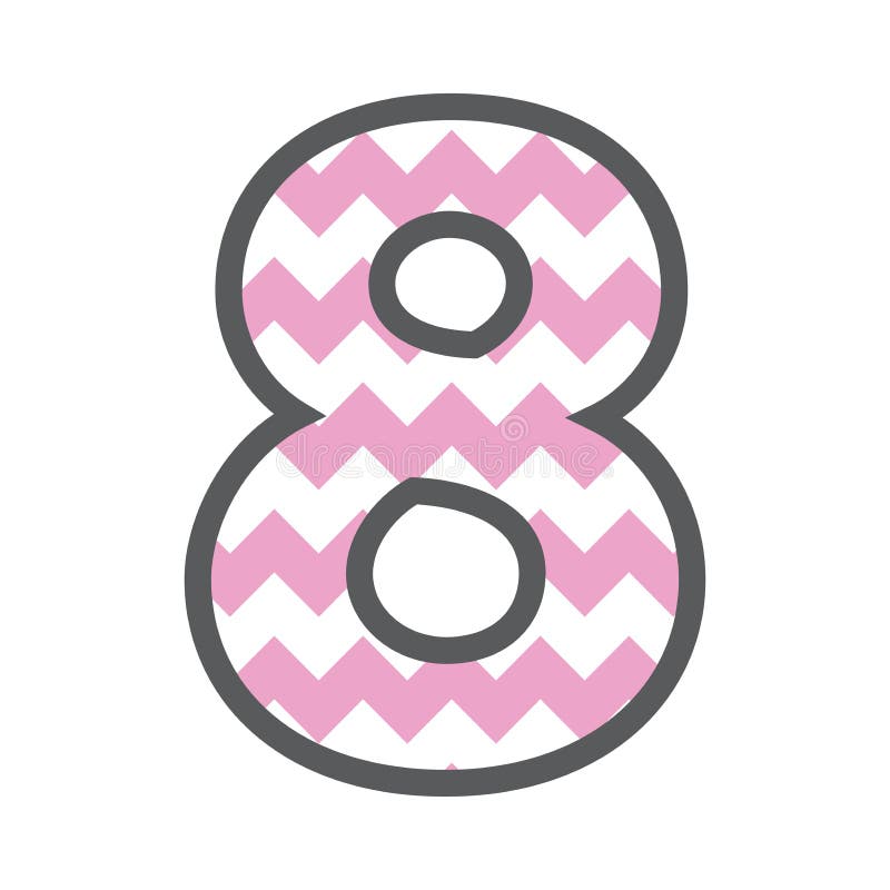 8 Ocho Chevron Número con un color rosa y blanco y borde gris libre illustration