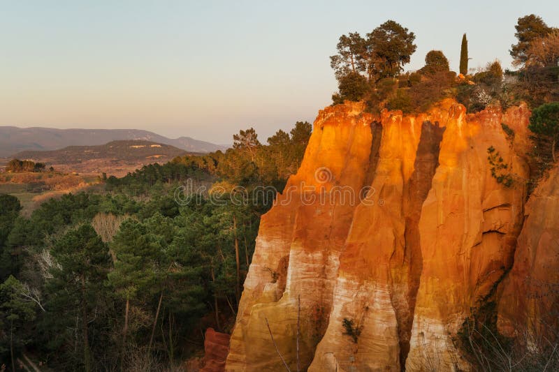 Ochre cliffs around Roussillon village. Famous ochre cliffs around Roussillon village in Provence, France