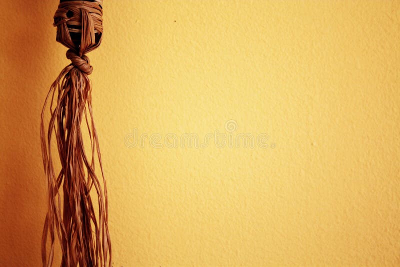 Ochre Ecru Beige Background with Straw Decoration Stock Photo Image
