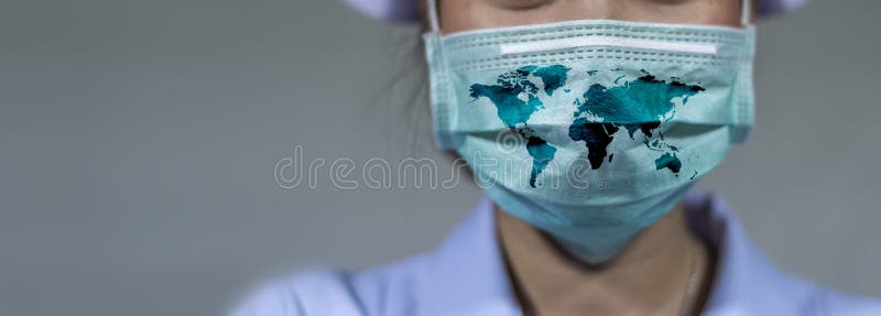 Ochrona przed wirusami corona 19 świat nosi maskę do walki z wirusem corona. koncepcja zwalczania wirusów na całym świecie