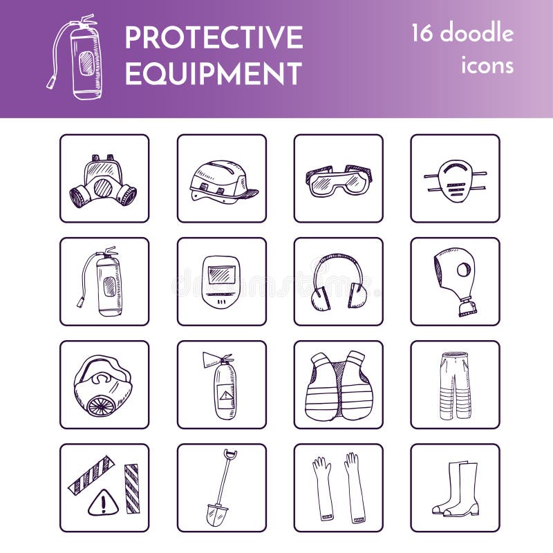 Protective equipment collection Vector isolated Illustration on white background for menus, recipes and packages product. Protective equipment collection Vector isolated Illustration on white background for menus, recipes and packages product