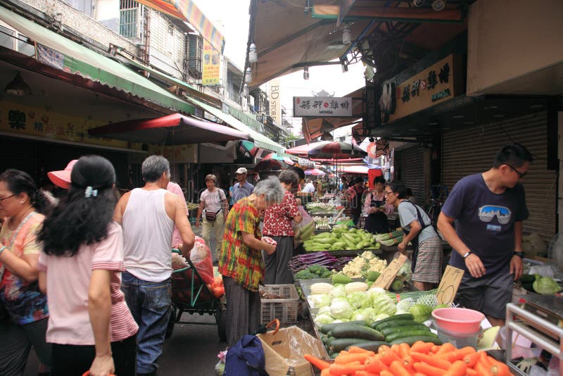 Ochtendmarkt in Taipei, Taiwan stock afbeelding
