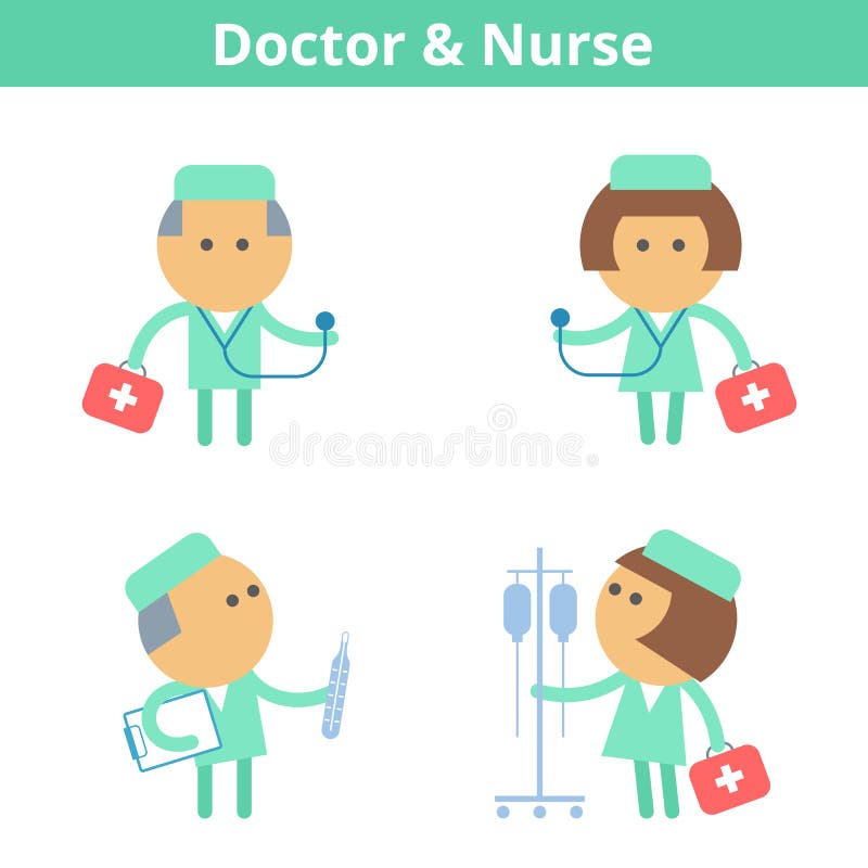 Ockupationtecknad filmtecken - uppsättning: doktor och läkare Vektorlägenhet royaltyfri illustrationer Ockupationtecknad filmtecken - uppsättning: doktor och läkare Vektorlägenhet royaltyfri illustrationer