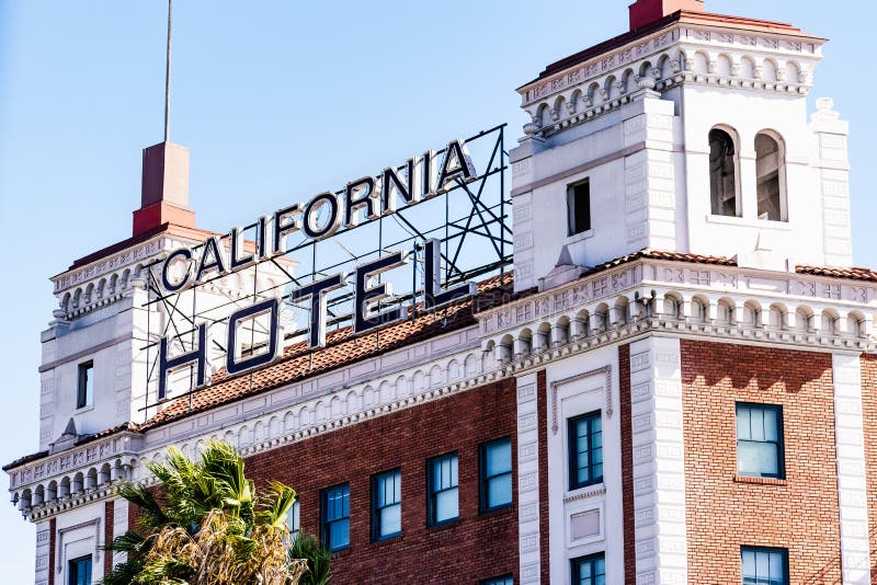 Oct 18, 2019 Oakland / CA / USA - The facade of the historic California Hotel, currently restored and operating as low-rental