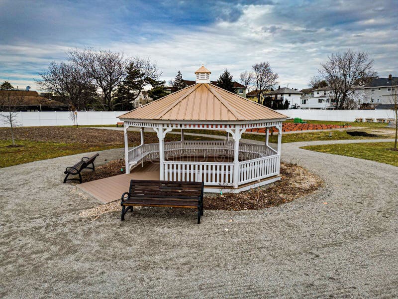 Octagonal shape gazebo in the Meadowlands Community Garden