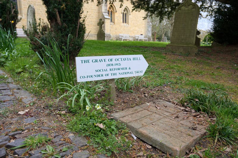 Octavia Hill. Sign to Burial site & gravestone. Crockham Hill., UKwelfare stock images