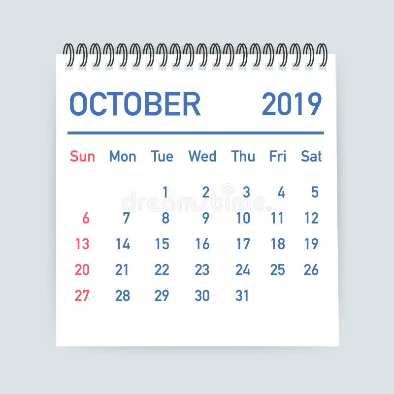 October 2019 Calendar Leaf. Calendar 2019 in flat style. A5 size. Vector illustration. royalty free illustration October 2019 Calendar Leaf. Calendar 2019 in flat style. A5 size. Vector illustration. royalty free illustration