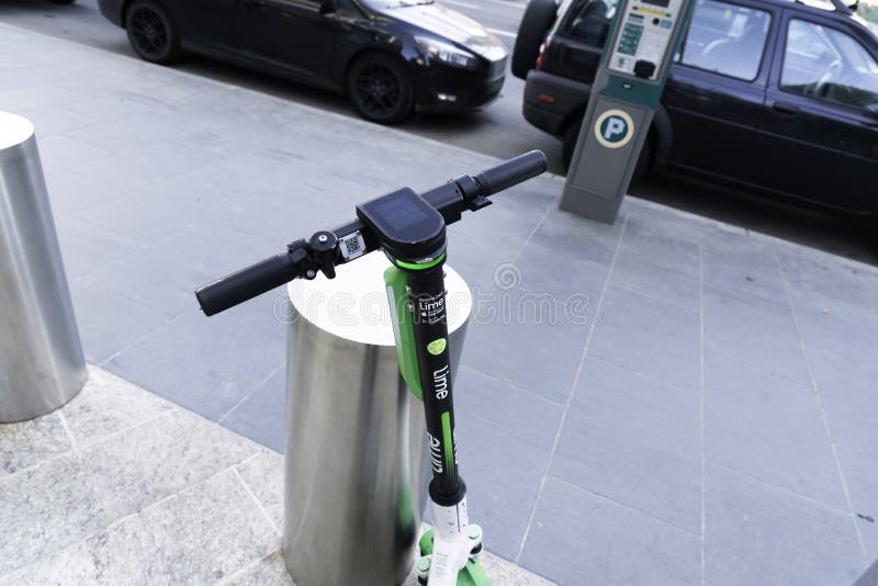 October 6 2019 Calgary, Alberta Canada Electric Scooters Parked on