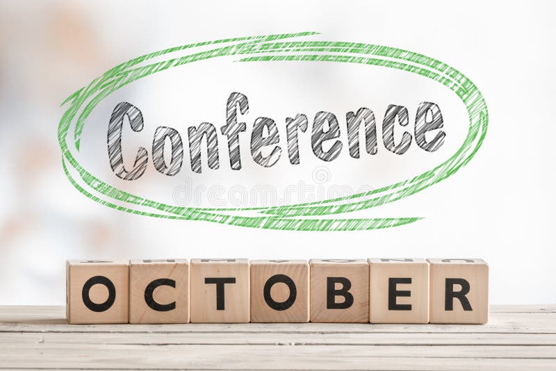 October conference sign made of wood royalty free stock images
