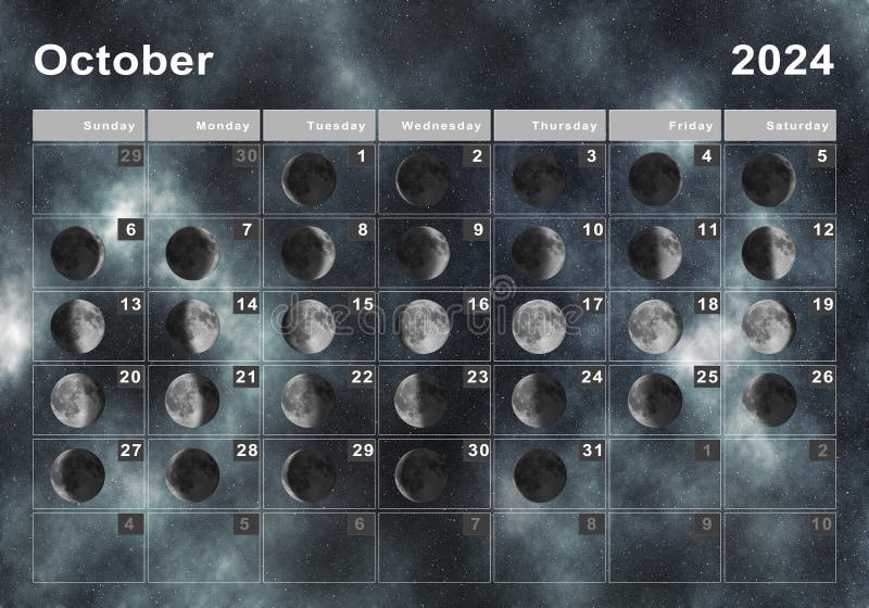 October 2024 Lunar Calendar, Moon Cycles Stock Illustration