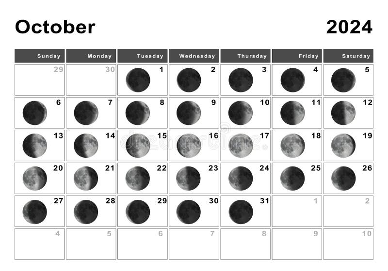 October 2024 Lunar Calendar, Moon Cycles Stock Illustration ...