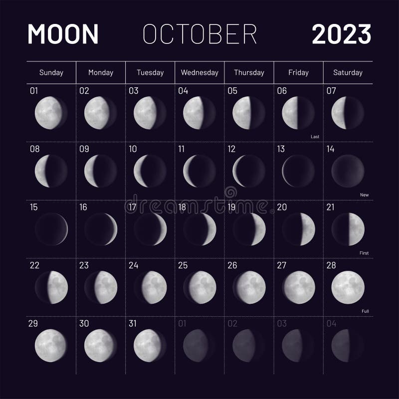 October Lunar Calendar for 2023 Year, Monthly Cycle Planner Stock