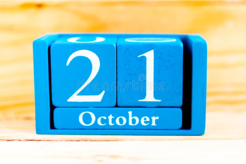 October 21st Image Of October 21 Wooden Color Calendar On Blue