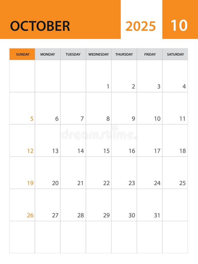 October 2025 Template, Calendar 2025 Template Vector, Planner Monthly