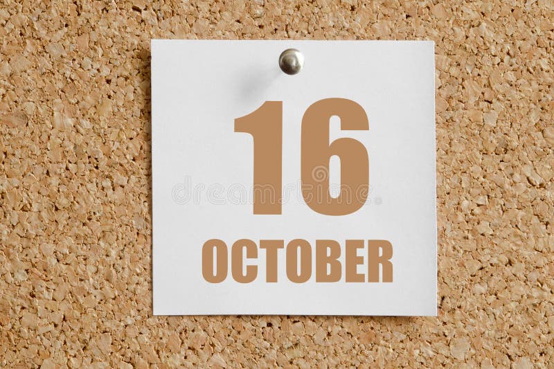 October 16. 16th Day of the Month, Calendar Date.White Calendar Sheet