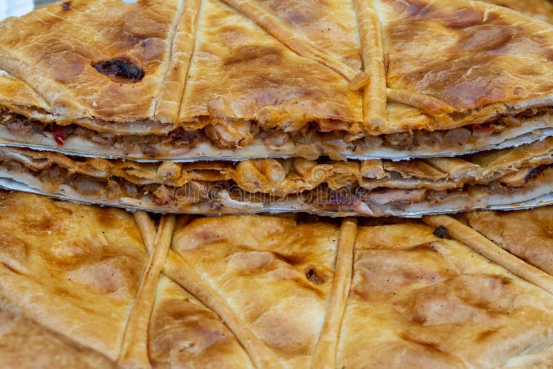 Octopus Galician Pie Traditional Food from North Spain Stock Photo