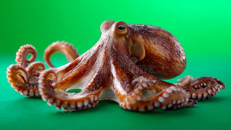 Octopus on green studio surface royalty free stock photo