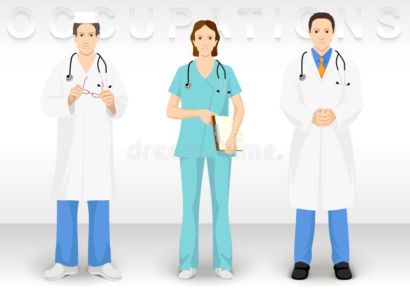 Ocupation médical Les icônes de caractère de personnes montrent à robe le médecin conseil illustration stock Ocupation médical Les icônes de caractère de personnes montrent à robe le médecin conseil illustration stock