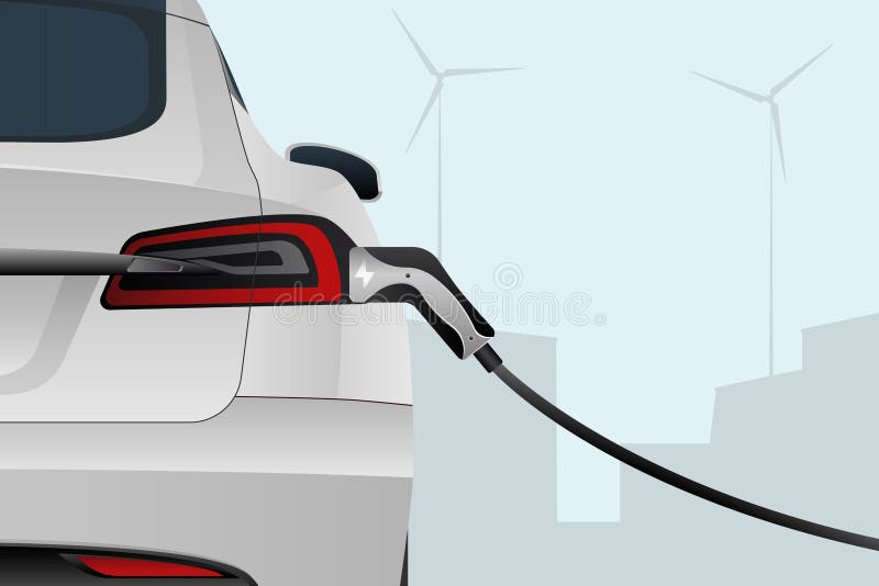 Electric car with charging plug. vector illustration