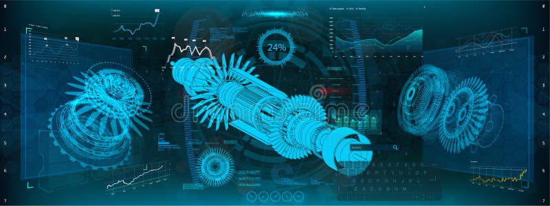 Jet engine of airplane in HUD UI style royalty free illustration