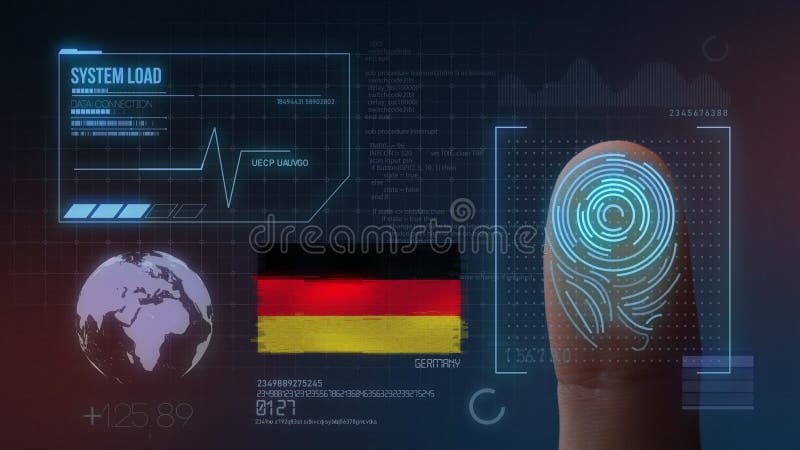 Odcisk Palca Biometrycznego skanerowania Tożsamościowy system Niemcy narodowość royalty ilustracja Odcisk Palca Biometrycznego skanerowania Tożsamościowy system Niemcy narodowość royalty ilustracja