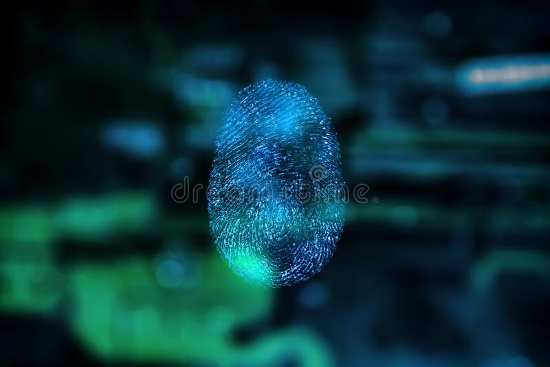 Fingerprint scanning for secure access. Blue green background. Fingerprint scanning for secure access. Blue green background.