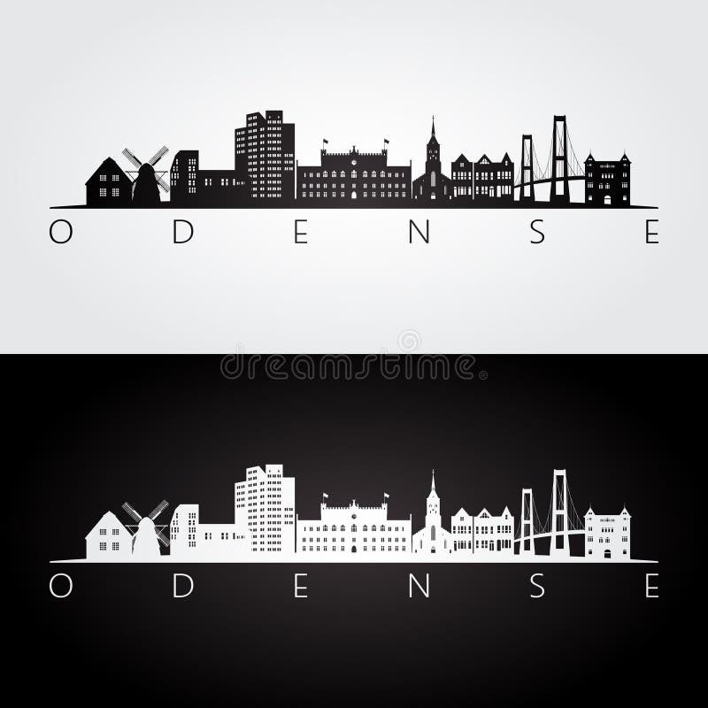 Odense skyline and landmarks silhouette