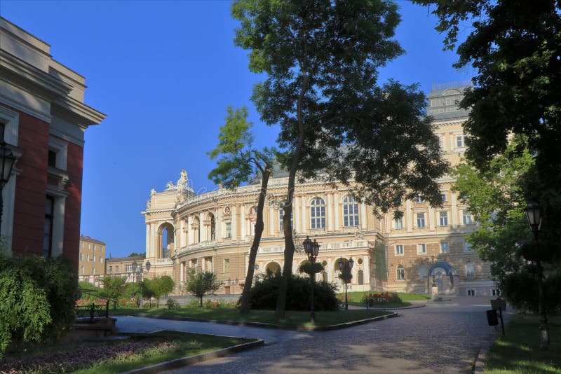 Odessa, Ukraine. Close-up view of the Odessa national opera and ballet theater, with all its details stock image Odessa, Ukraine. Close-up view of the Odessa national opera and ballet theater, with all its details stock image