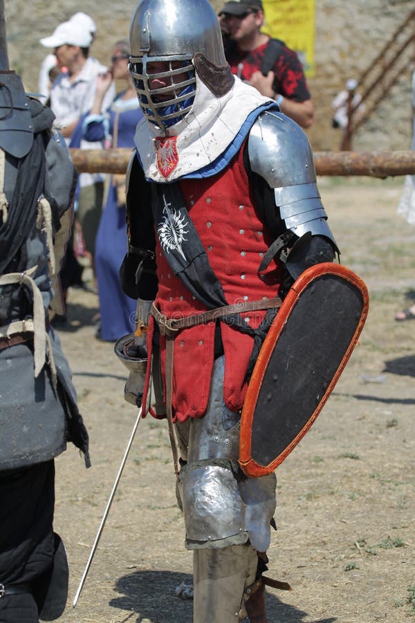 ODESSA, UKRAINE - JULY 20, 2019: Battle of the Knights with Medieval Weapons at the Medieval ...