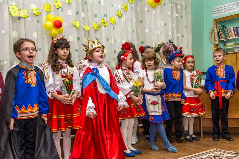 Odessa, Ukraine - March 4, 2016: children`s music groups singing