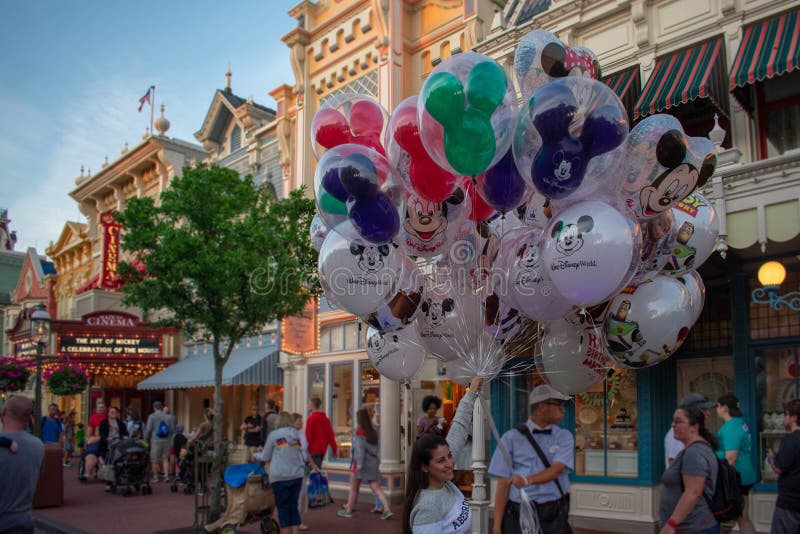 Orlando, Florida. June 03.  2019. Top view of Disney balloons at Magic Kingdom in Walt Disney World area 1. Orlando, Florida. June 03.  2019. Top view of Disney balloons at Magic Kingdom in Walt Disney World area 1