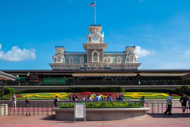 Orlando, Florida. May 10, 2019. Top view of Train Station in Magic Kingdom at Walt Disney World   1. Orlando, Florida. May 10, 2019. Top view of Train Station in Magic Kingdom at Walt Disney World   1