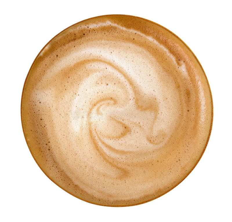 Odgórny widok gorąca kawowa latte cappuccino spirali piana odizolowywająca na białym tle, ścieżka fotografia royalty free Odgórny widok gorąca kawowa latte cappuccino spirali piana odizolowywająca na białym tle, ścieżka fotografia royalty free