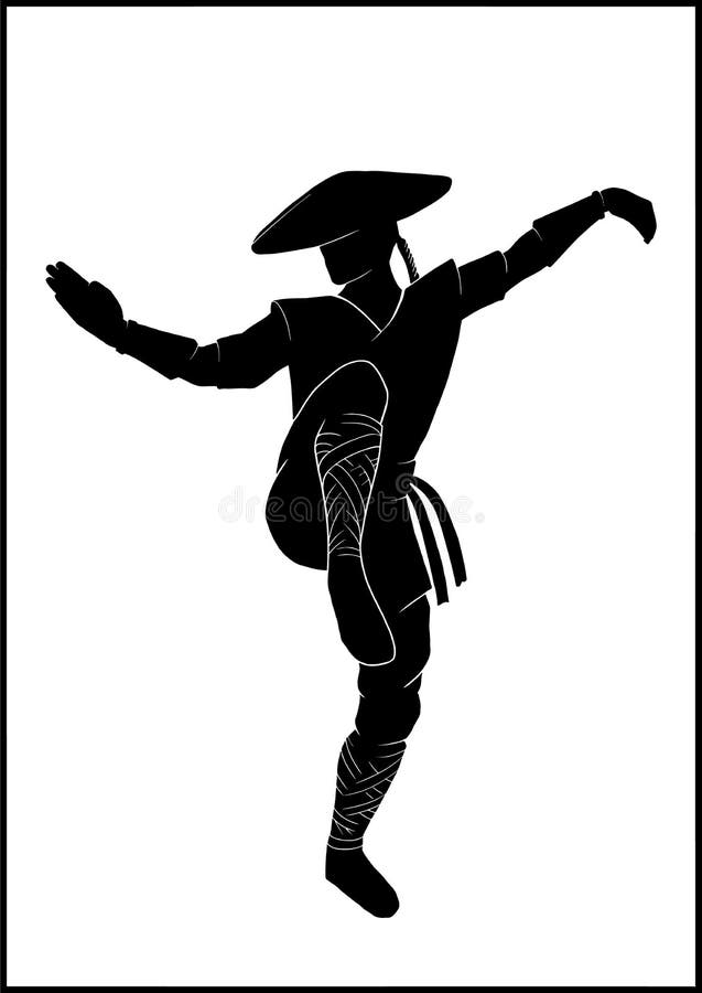 Odizolowana sylwetka pełnego wzrostu wojownika sztuk walki mistrz kung fu wojownik z ogonem w kimono ilustracja wektor