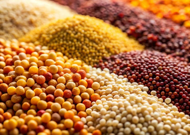 Odkrycie Nutritional Powerhouse a CloseUp Exploration of Diverse Millet Varieties (Pogłębianie się w badania różnych odmian prochu royalty ilustracja