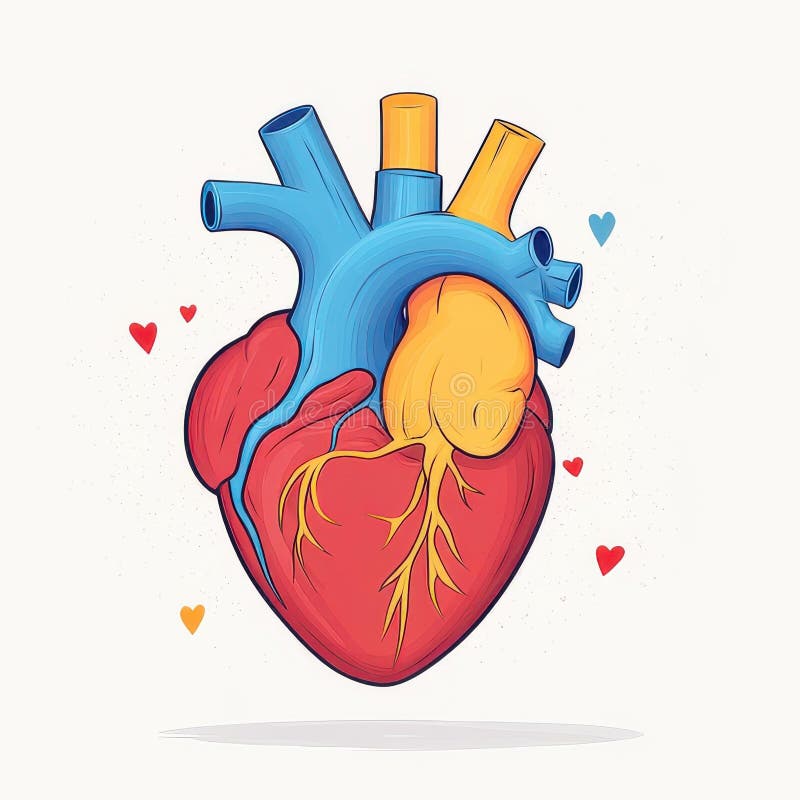 Odkryj żywy świat anatomii ludzkiej poprzez współczesną ilustrację serca w zabawnym stylu rysunkowym ilustracji