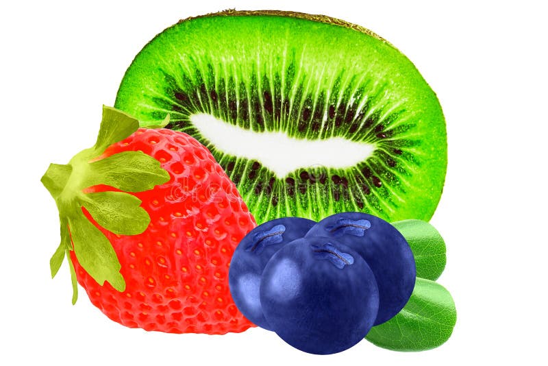 Odosobnione owoc Truskawki, czarne jagody i kiwi odizolowywający dalej, zdjęcie stock Odosobnione owoc Truskawki, czarne jagody i kiwi odizolowywający dalej, zdjęcie stock