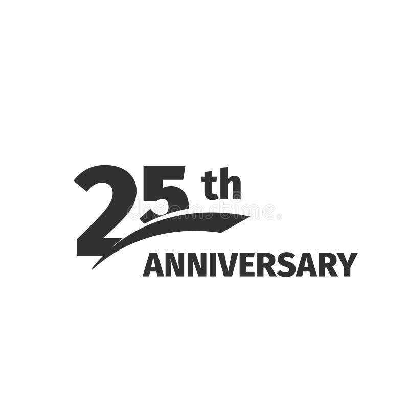 Odosobnionego abstrakcjonistycznego czerni 25th rocznicowy logo na białym tle 25 numerowy logotyp Dwadzieścia pięć rok jubileuszo royalty ilustracja