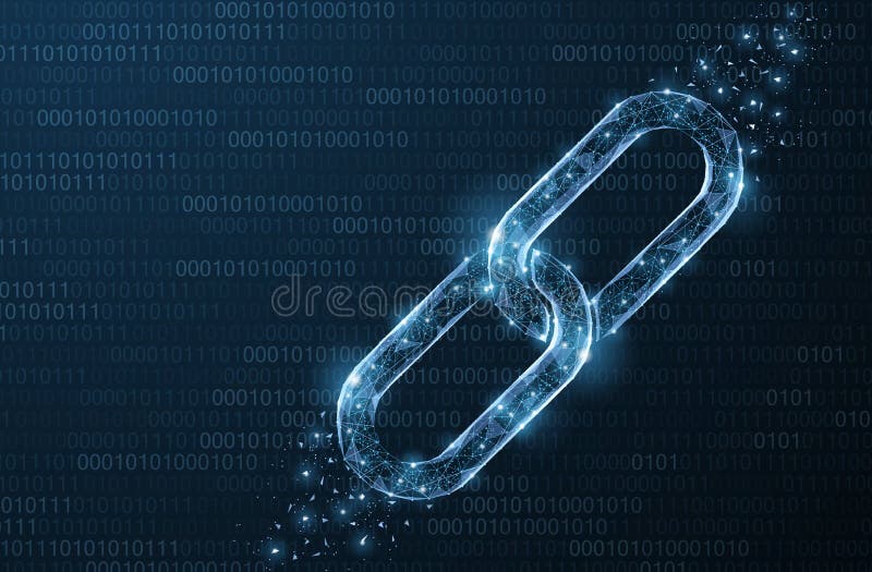 Odosobniony Abstrakcjonistyczny wektoru łańcuch Wireframe łańcuchu element na błękitnym tle Kulisowa ochrona, blockchain technolo ilustracji