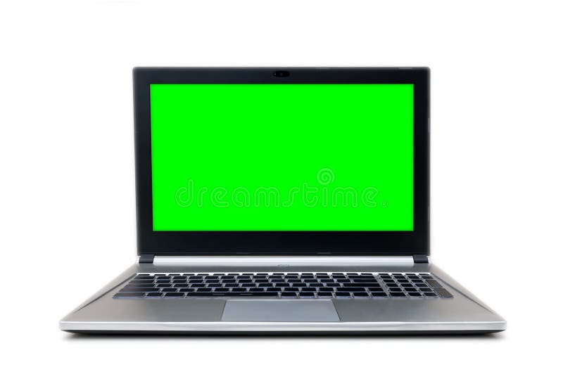 Odosobniony popielaty i czarny laptop z zieleń ekranem zdjęcie royalty free