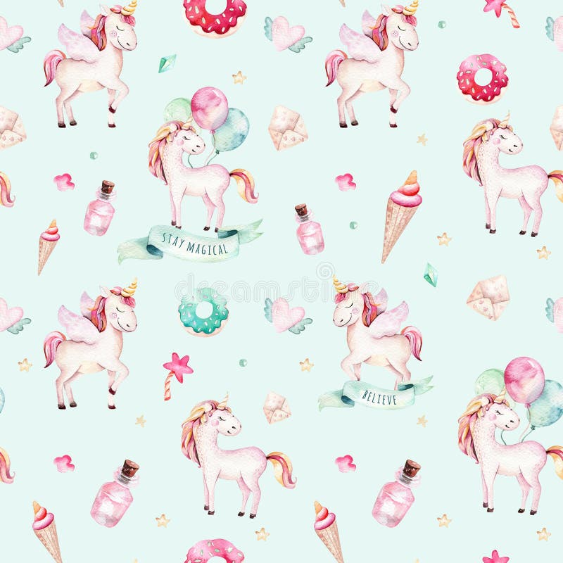 Odosobniony śliczny akwareli jednorożec wzór Pepiniery tęczy jednorożec aquarelle Princess unicornscollection Modne menchie ilustracja wektor Odosobniony śliczny akwareli jednorożec wzór Pepiniery tęczy jednorożec aquarelle Princess unicornscollection Modne menchie ilustracja wektor