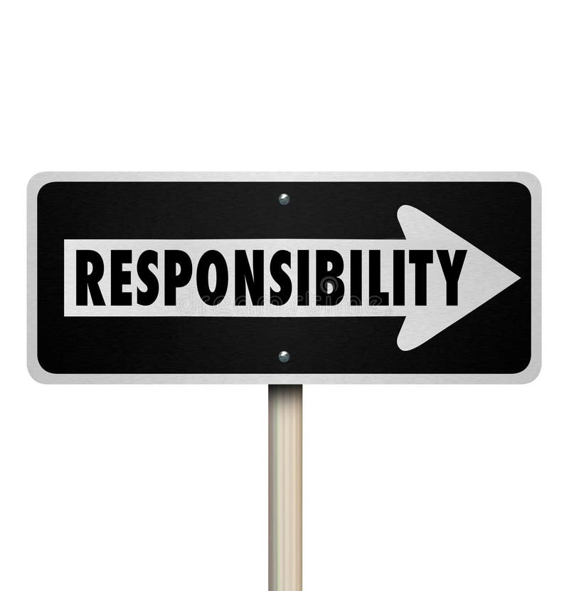 Responsibility word on a one way road sign pointing to someone you are passing a job, duty or work onto as in delegation. Responsibility word on a one way road sign pointing to someone you are passing a job, duty or work onto as in delegation