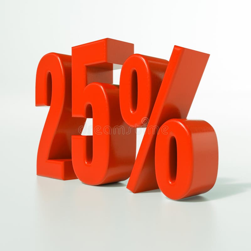 3d render: 25 percent, percentage discount sign on white, 25%. 3d render: 25 percent, percentage discount sign on white, 25%