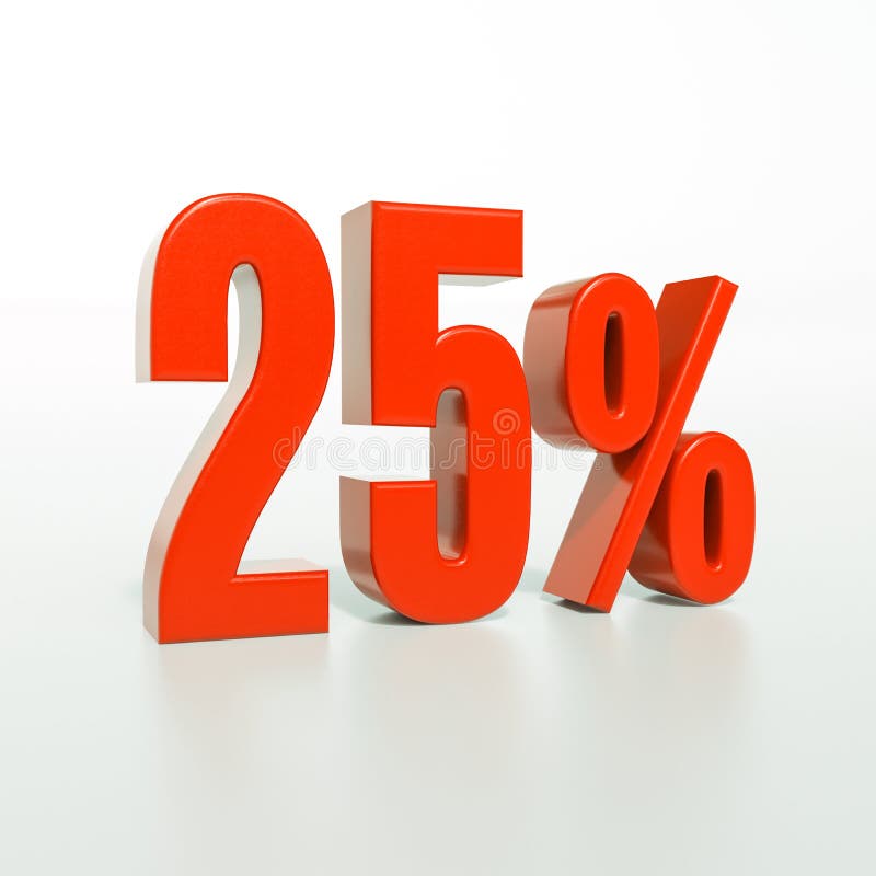 3d render: 25 percent, percentage discount sign on white, 25%. 3d render: 25 percent, percentage discount sign on white, 25%