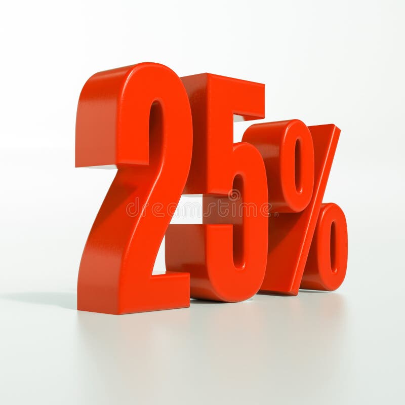 3d render: 25 percent, percentage discount sign on white, 25%. 3d render: 25 percent, percentage discount sign on white, 25%