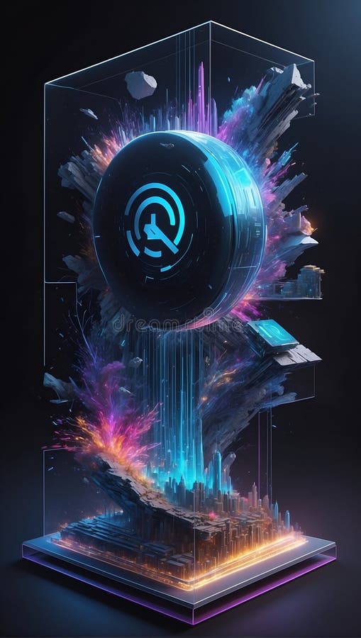 Odyssey dei dati futuristici : quantumquoziente scomposto. generazione di aiuti illustrazione di stock